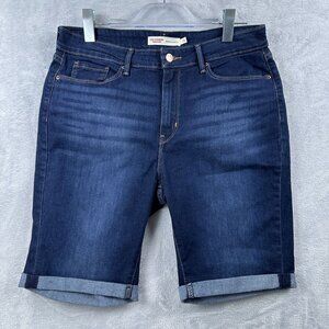 Levi Strauss Signature Denim Bermuda Shorts 14 Rolled Cuff Hem Dark Wash Blue